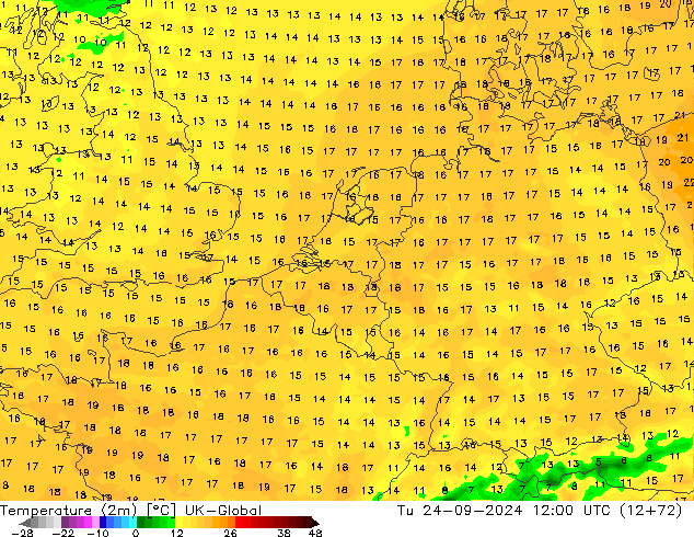 Temperatura (2m) UK-Global mar 24.09.2024 12 UTC