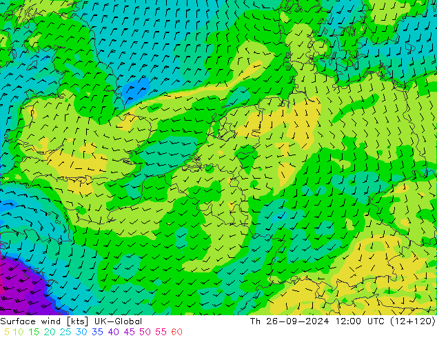 Surface wind UK-Global Čt 26.09.2024 12 UTC