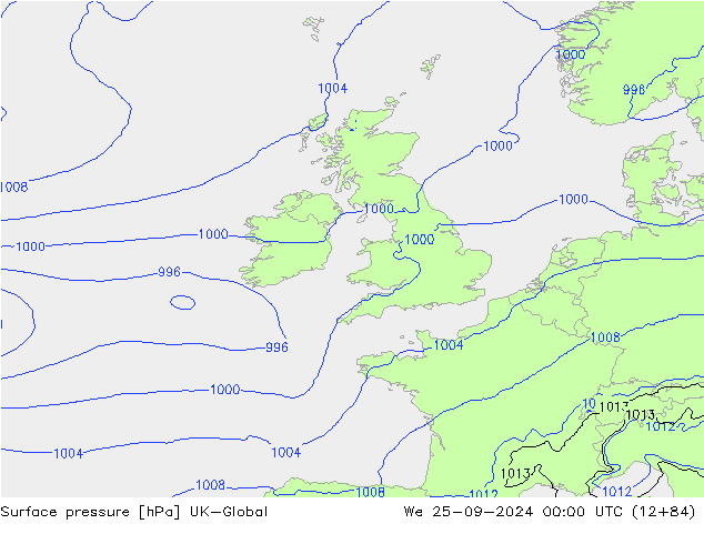 Surface pressure UK-Global We 25.09.2024 00 UTC