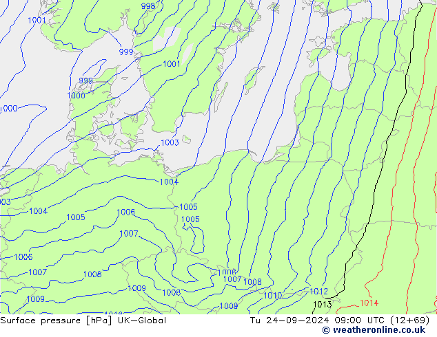 Surface pressure UK-Global Tu 24.09.2024 09 UTC