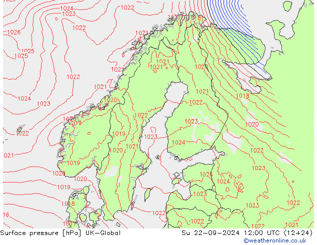 Luchtdruk (Grond) UK-Global zo 22.09.2024 12 UTC