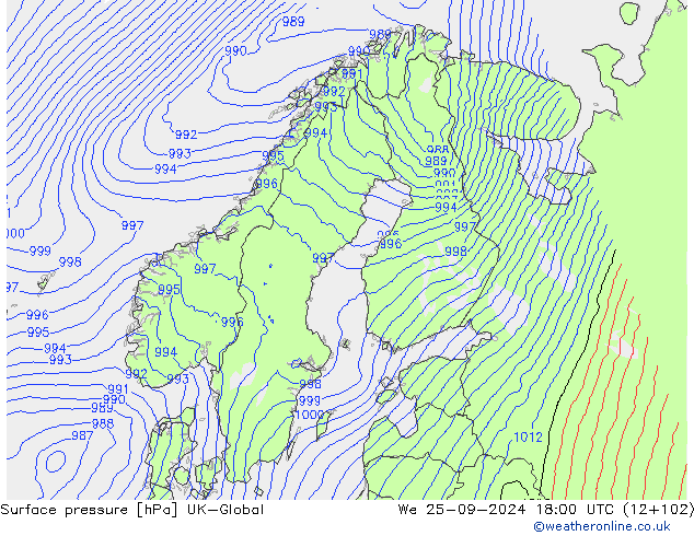 Atmosférický tlak UK-Global St 25.09.2024 18 UTC