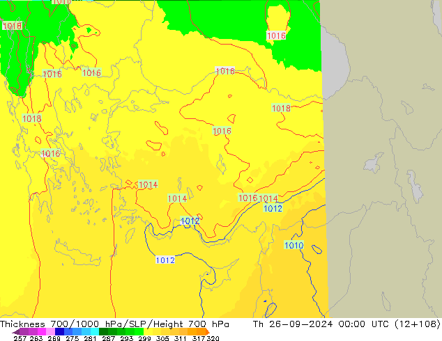 Thck 700-1000 hPa UK-Global Th 26.09.2024 00 UTC