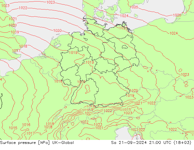 Pressione al suolo UK-Global sab 21.09.2024 21 UTC