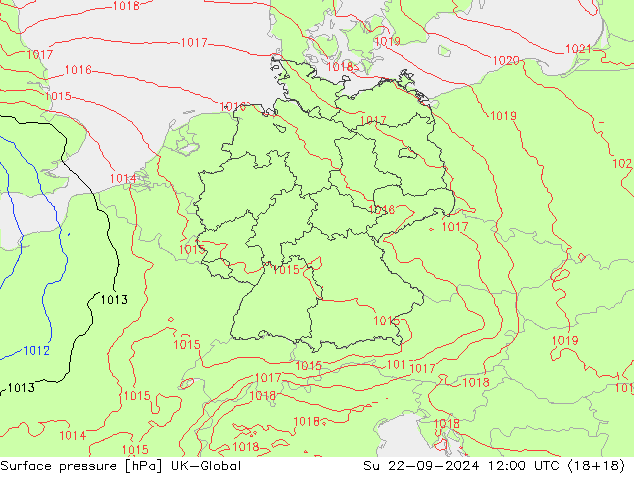 Pressione al suolo UK-Global dom 22.09.2024 12 UTC