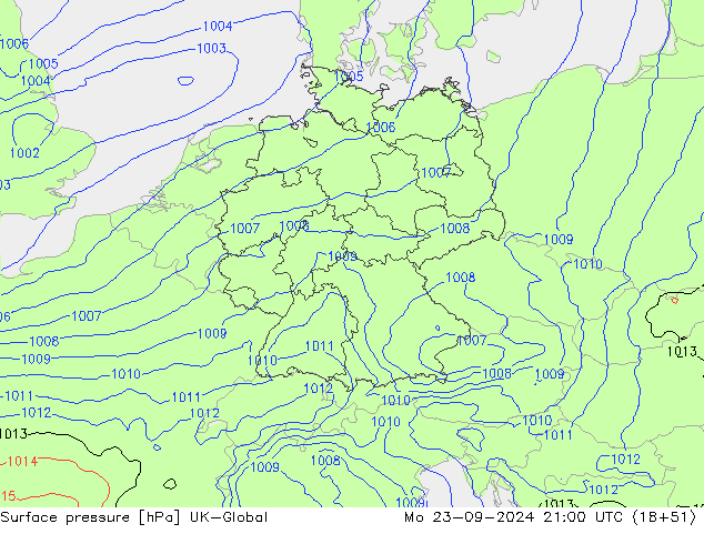 Surface pressure UK-Global Mo 23.09.2024 21 UTC