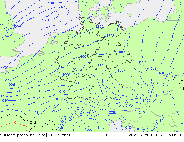 Surface pressure UK-Global Tu 24.09.2024 00 UTC