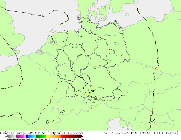 Height/Temp. 950 hPa UK-Global Su 22.09.2024 18 UTC