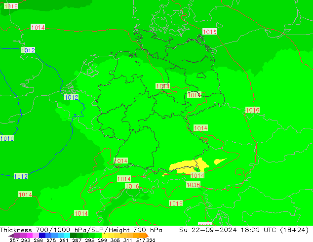 Thck 700-1000 hPa UK-Global dom 22.09.2024 18 UTC