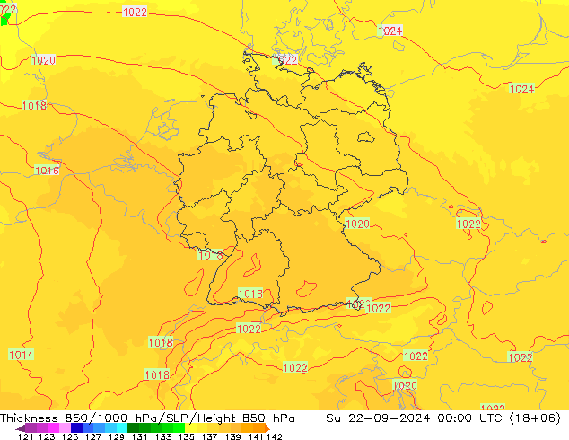 Thck 850-1000 hPa UK-Global Su 22.09.2024 00 UTC