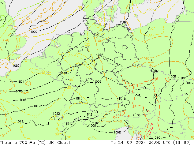 Theta-e 700hPa UK-Global di 24.09.2024 06 UTC