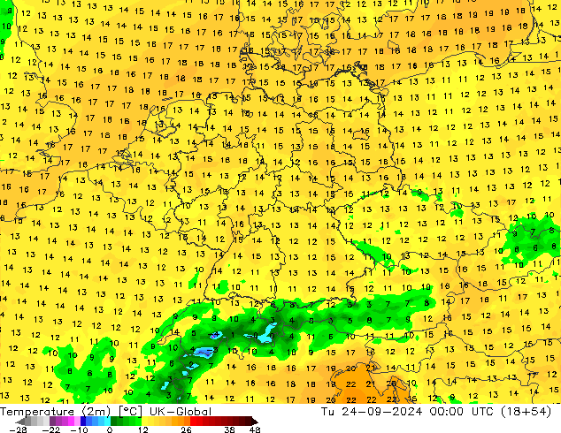 Temperatura (2m) UK-Global mar 24.09.2024 00 UTC