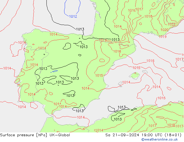 Presión superficial UK-Global sáb 21.09.2024 19 UTC