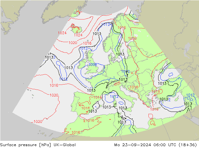 Pressione al suolo UK-Global lun 23.09.2024 06 UTC