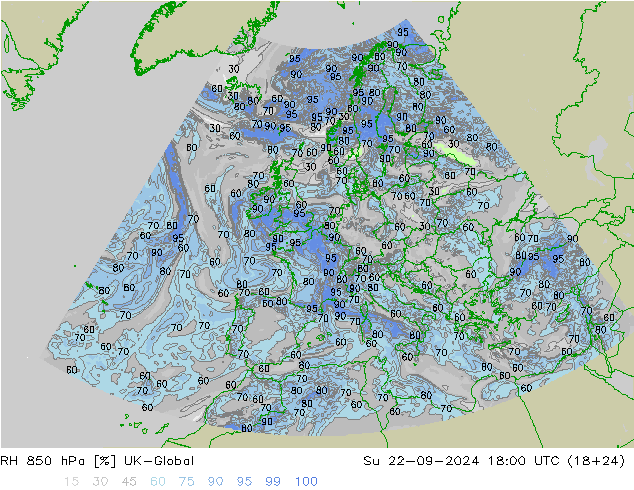 RH 850 hPa UK-Global Su 22.09.2024 18 UTC