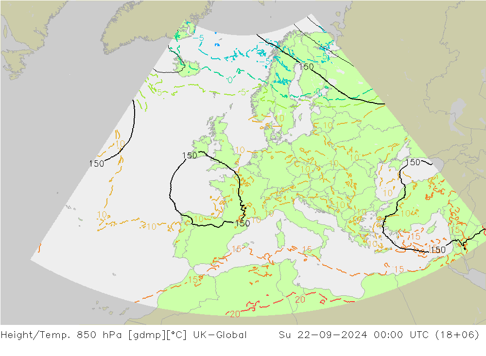 Height/Temp. 850 hPa UK-Global 星期日 22.09.2024 00 UTC