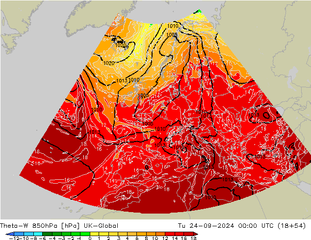 Theta-W 850hPa UK-Global Di 24.09.2024 00 UTC