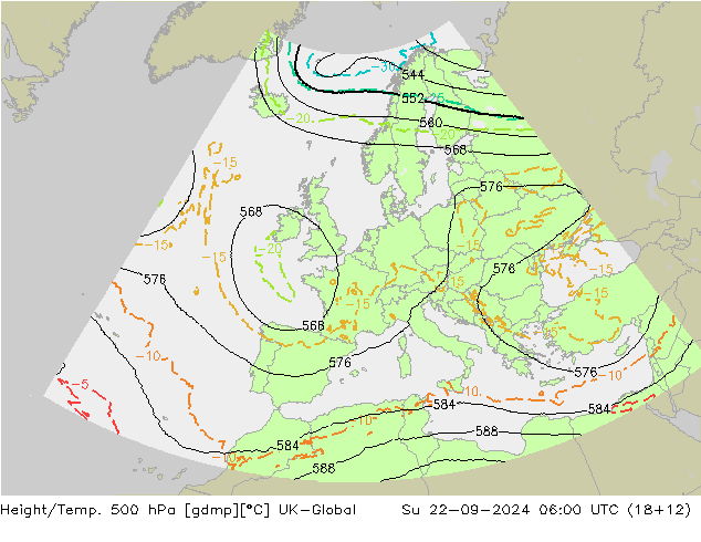 Height/Temp. 500 hPa UK-Global dom 22.09.2024 06 UTC