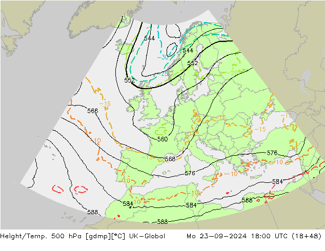 Height/Temp. 500 hPa UK-Global Mo 23.09.2024 18 UTC