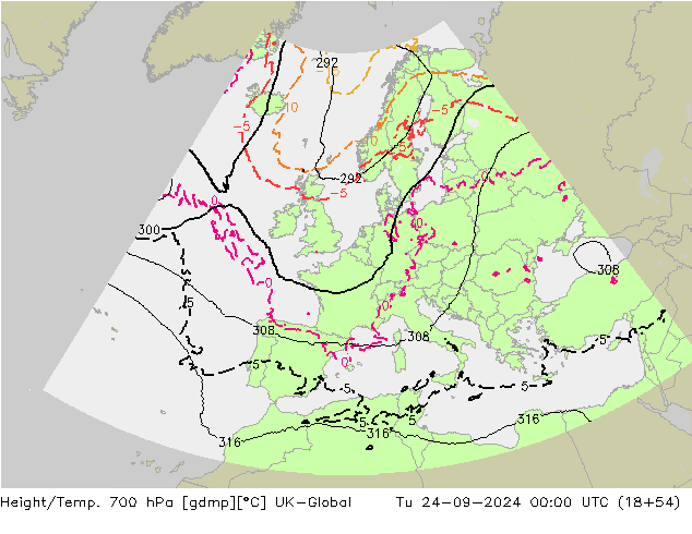 Height/Temp. 700 hPa UK-Global Tu 24.09.2024 00 UTC