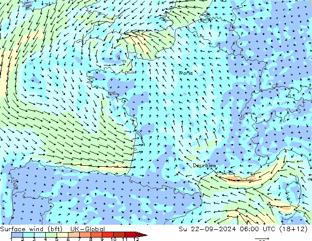 Bodenwind (bft) UK-Global So 22.09.2024 06 UTC