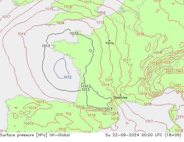 Pressione al suolo UK-Global dom 22.09.2024 00 UTC