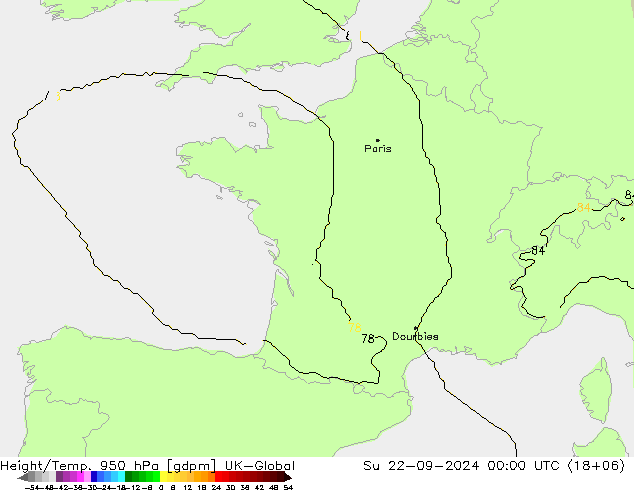 Height/Temp. 950 hPa UK-Global So 22.09.2024 00 UTC