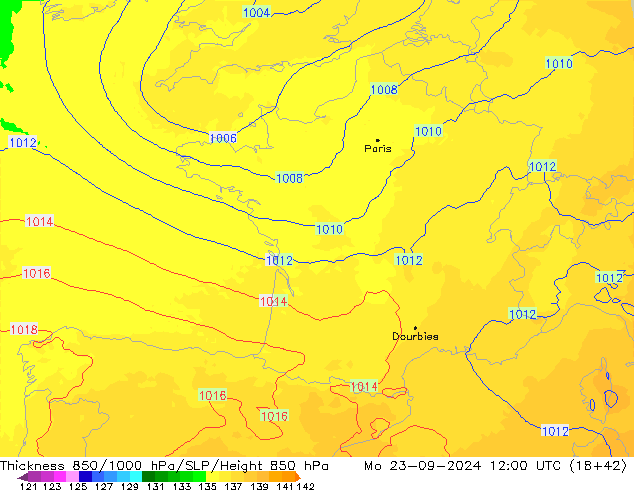 Schichtdicke 850-1000 hPa UK-Global Mo 23.09.2024 12 UTC