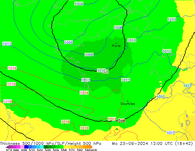 Thck 500-1000hPa UK-Global Po 23.09.2024 12 UTC