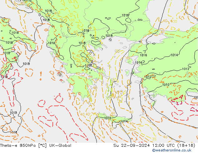 Theta-e 850hPa UK-Global Ne 22.09.2024 12 UTC