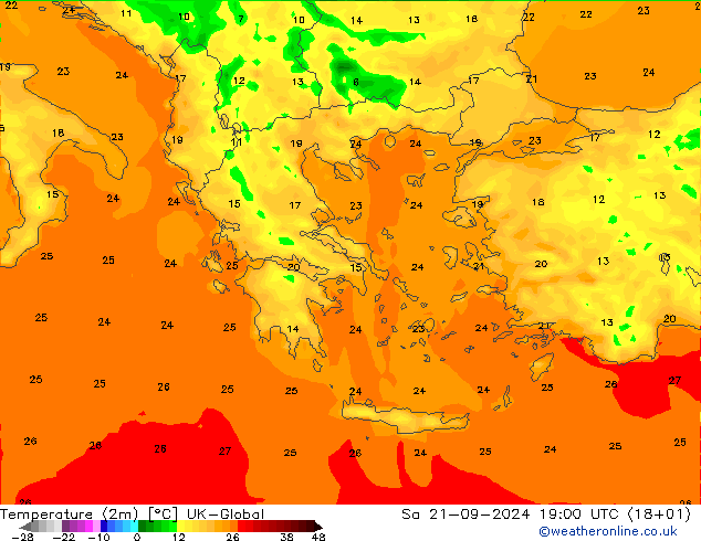 Sıcaklık Haritası (2m) UK-Global Cts 21.09.2024 19 UTC