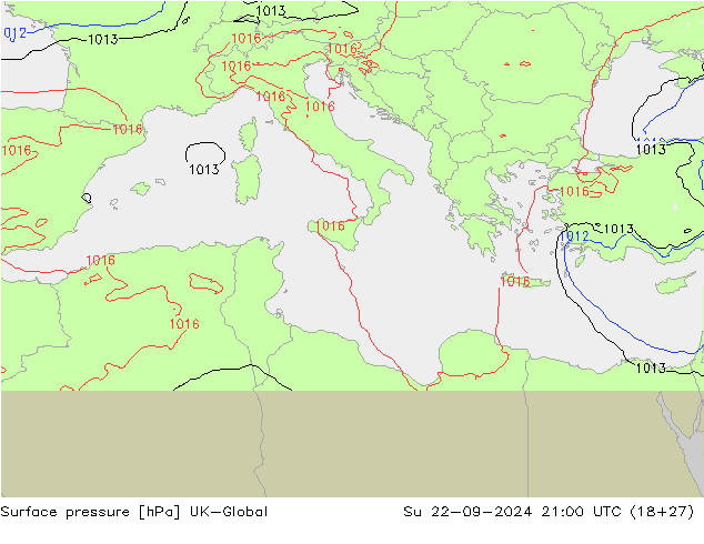 приземное давление UK-Global Вс 22.09.2024 21 UTC