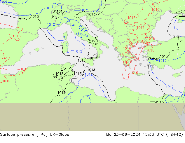 Atmosférický tlak UK-Global Po 23.09.2024 12 UTC