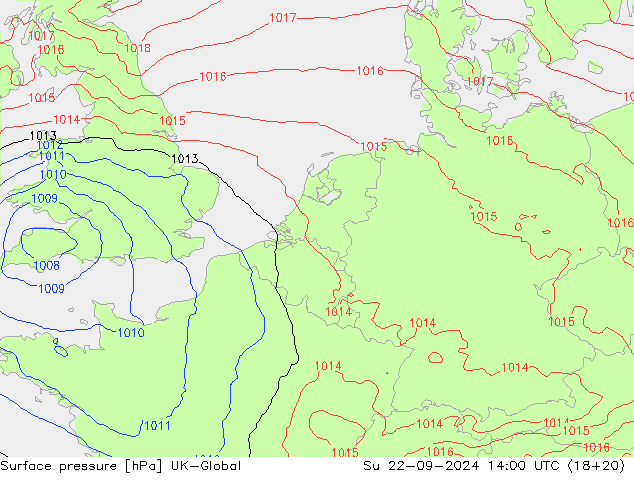 地面气压 UK-Global 星期日 22.09.2024 14 UTC