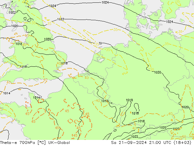 Theta-e 700hPa UK-Global Sa 21.09.2024 21 UTC