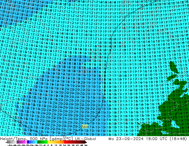 Height/Temp. 500 hPa UK-Global Mo 23.09.2024 18 UTC