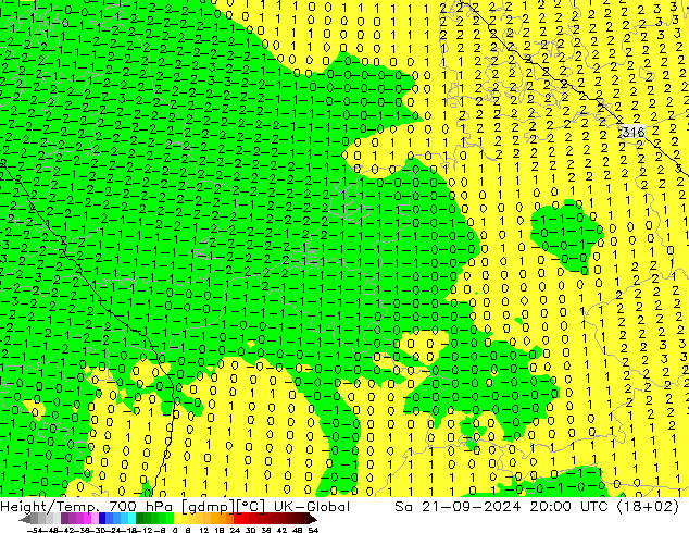 Height/Temp. 700 hPa UK-Global Sa 21.09.2024 20 UTC