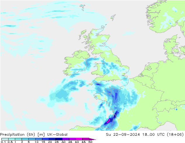 Precipitação (6h) UK-Global Dom 22.09.2024 00 UTC