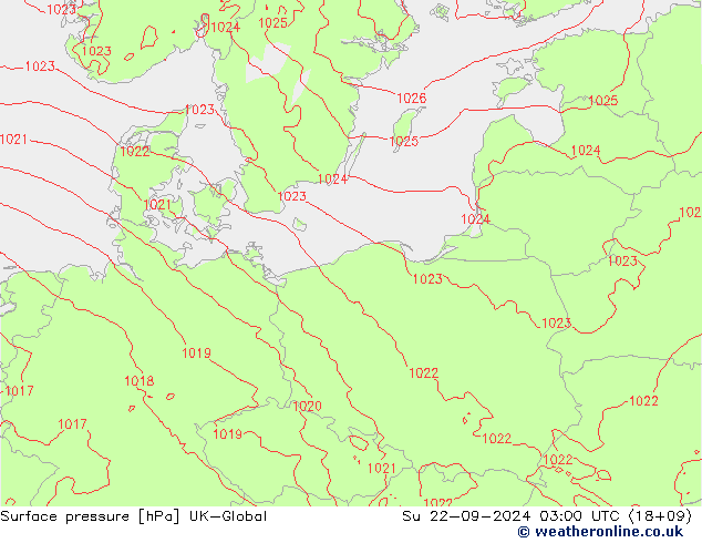 Surface pressure UK-Global Su 22.09.2024 03 UTC