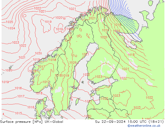 地面气压 UK-Global 星期日 22.09.2024 15 UTC