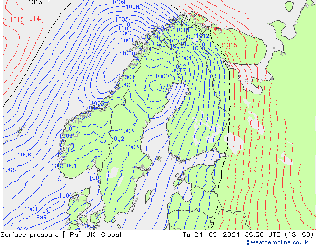 Surface pressure UK-Global Tu 24.09.2024 06 UTC