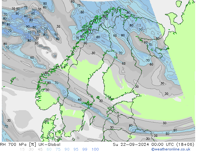 RH 700 hPa UK-Global Ne 22.09.2024 00 UTC