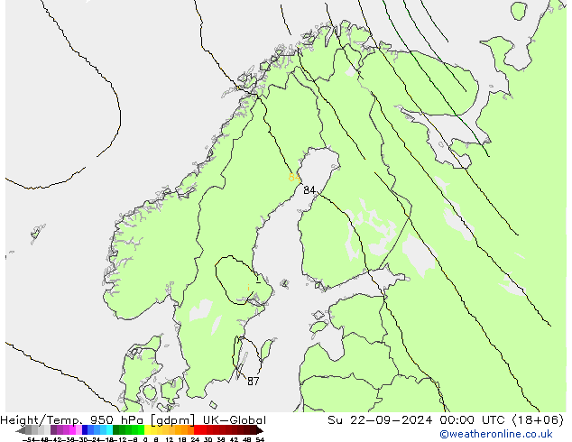 Hoogte/Temp. 950 hPa UK-Global zo 22.09.2024 00 UTC