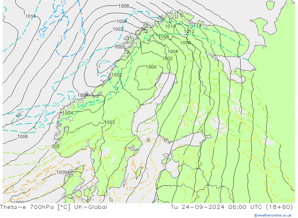 Theta-e 700hPa UK-Global mar 24.09.2024 06 UTC
