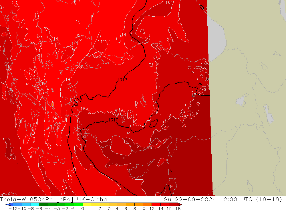 Theta-W 850hPa UK-Global So 22.09.2024 12 UTC