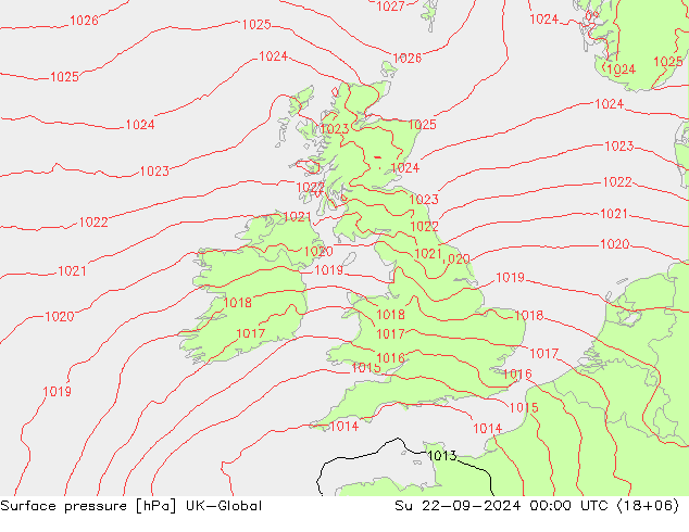 Surface pressure UK-Global Su 22.09.2024 00 UTC