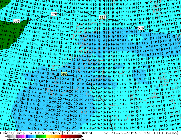 Height/Temp. 500 hPa UK-Global Sa 21.09.2024 21 UTC