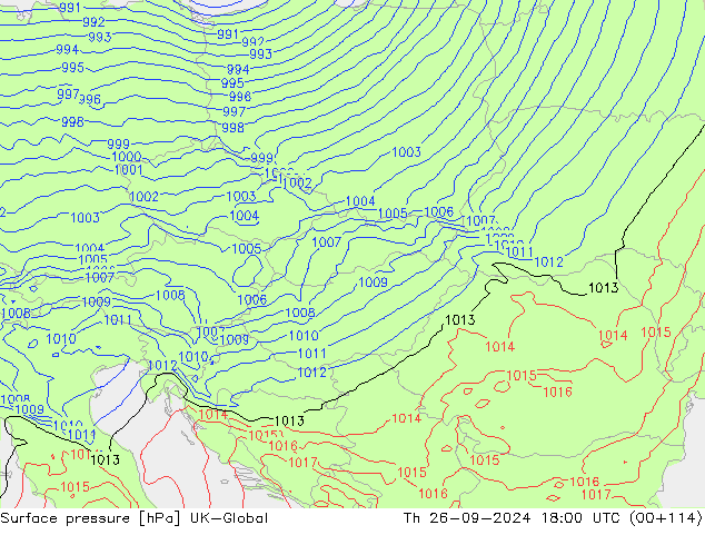 Surface pressure UK-Global Th 26.09.2024 18 UTC