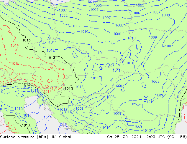 Pressione al suolo UK-Global sab 28.09.2024 12 UTC