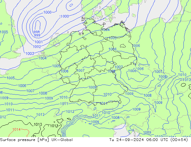 Surface pressure UK-Global Tu 24.09.2024 06 UTC